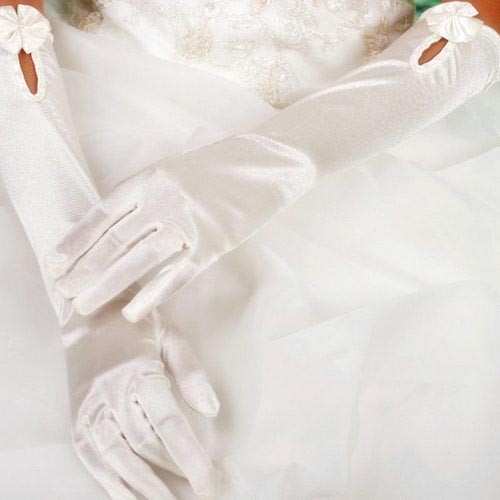 Gants Blanc Mi Longs à Noeuds et Perles