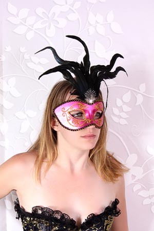 Masque Loup Venitien Rose Paillette Dorée