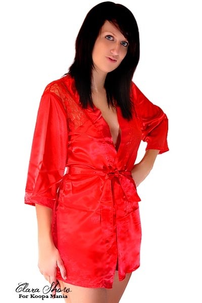 Kimono peignoir Satin Dos Dentelle (Rouge)