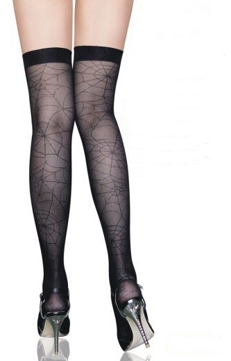 Bas noir à motif toile d'araignée.