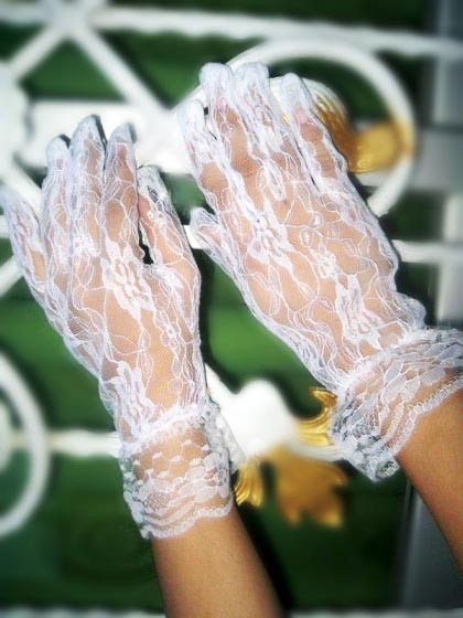 Gants Court En Dentelle Blanc 