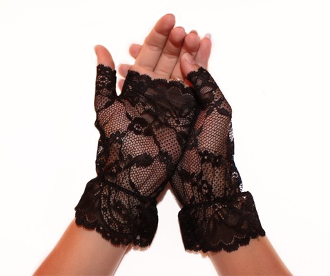 Gants Mitaine en Dentelle Noir Courts