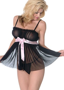 Nuisette NOIRE avec Noeuds rose