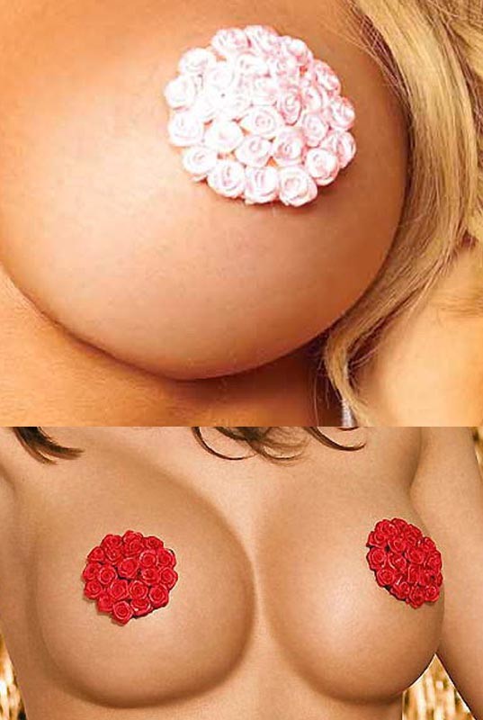 Cache Tétons Burlesques à Fleurs (Rouge, Rose)