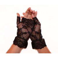 Gants Mitaine en Dentelle Noir Courts