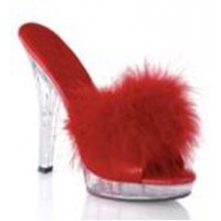 Mules escarpins caresse à plumes (Rouge, Noir)