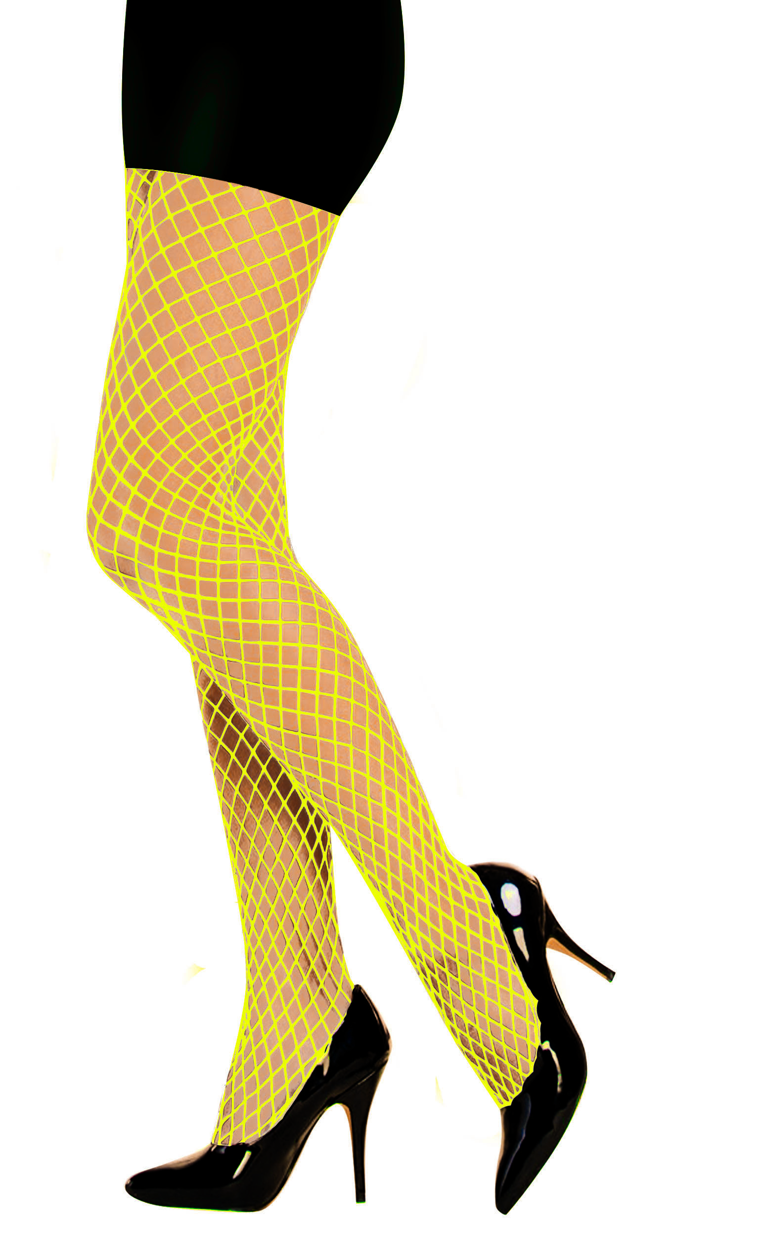 Neon yellow top fishnet stockings