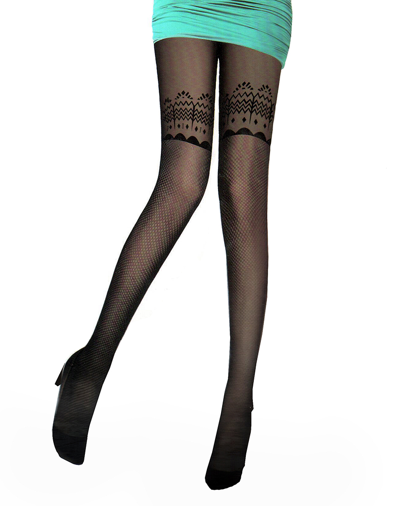 Sheer Tights Black Pattern Arabesque Jacquard SEXY STOCKINGS NEW