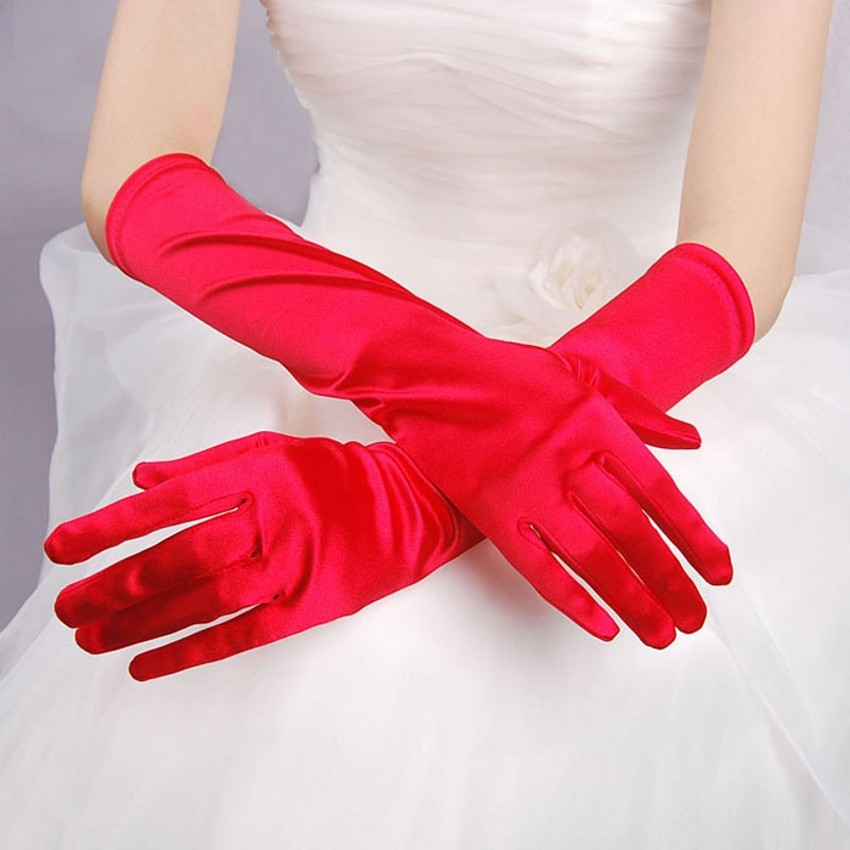 Blanc, Rouge, Noir, Rose, Bleu,... Mariage Opéra Gants Longs en Satin 