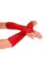 Gants Longs en Satin Bague à Perles Rouge