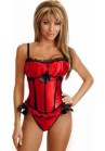 Corset Rouge Baleines Noeuds Noir