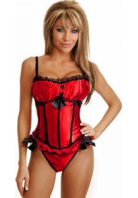 Corset Rouge Baleines Noeuds Noir