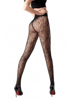 Collant Résille Noir Motif Floral Ajouré
