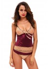 Nuisette Satiné Bordeau Dentelle Beige