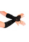 Gants Longs en Satin Bague à Perles Noir