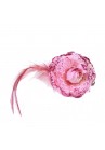 Pince Mariage Fleur Tissu Dentelle Scintillant Plumes Rose