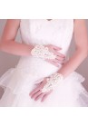 Gants Mitaines Mariage Court Dentelle Et Perle  Ivoire