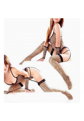 Ensemble SEXY tenue Leopard Guepiere + bas 4pcs Torride