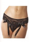 Porte Jarretelle Dentelle Broderie Floral String Noir