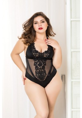 Body Dentelle Broderie Noir Plus Size