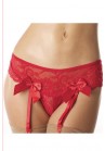 Porte Jarretelle Dentelle Broderie Floral String Rouge