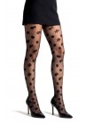 Collant Voile Noir Jacquard Motif Fleur Petite Rose
