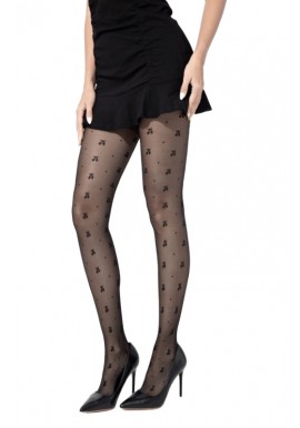 Collant Voile Noir Plumetis Nœuds Délicats