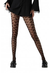 Collant Résille Finesse Dentelle Coeur Noir