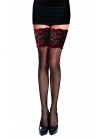 Bas Résille Noir Dentelle Motif Floral Rouge 