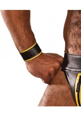 Jockstrap en Cuir Bracelet Noir/Jaune