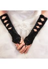 Gants Longs en Satin Bague à Perles Noeuds Noir