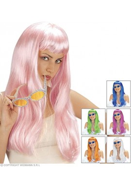 Widmann Perruque Fashion Longue (Rose, Bleu, Vert, Violet, Blanc, Orange)