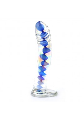 Gode en Verre Fusée Glass Penis Bleu Wavy