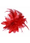 Pince Broche Elastique Mariage Fleur Tulle Dentelle Perlée Rouge