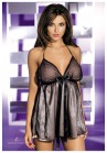 Nuisette Satin Champagne avec voile Noir