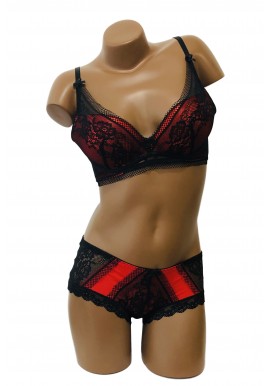 Ensemble Soutien-Gorge / Culotte 16006B Noir Rouge