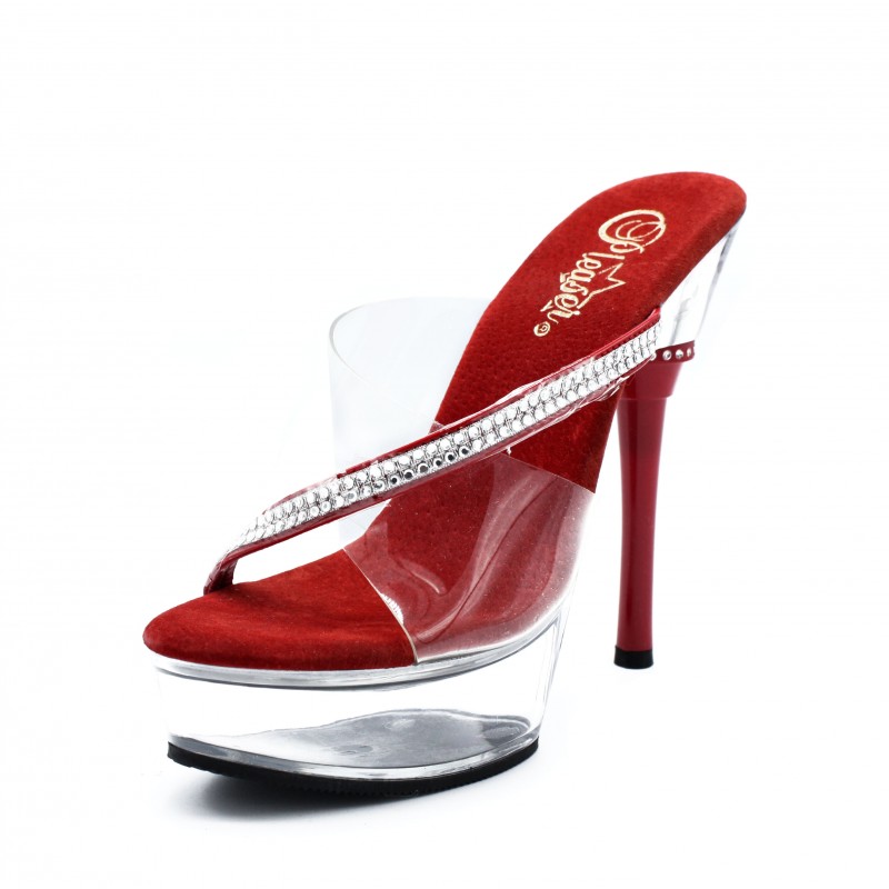 Pleaser Allure-603 Sexy Platform Sandales strass Transparent Rouge