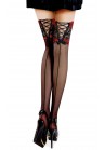 Bas Lacet Noeud Voile Noir Couture Dentelle Motif Floral Rouge 