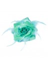 Broche Elastique Mariage Fleur Tissu Scintillante Paillette Bleu Turquoise