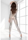 Combinaison Catsuit Ajoure Effet Vinyl Metal Argent