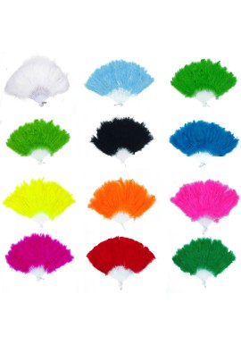 Eventail en Plumes (Noir, Rose , Bleu, Vert, Orange, Jaune, Blanc, Rouge)