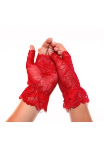 Gants Mitaine en Dentelle Rouge Courts