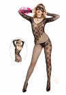 Combinaison Bodystocking Ouverte Résille large Noir Bi-Motif