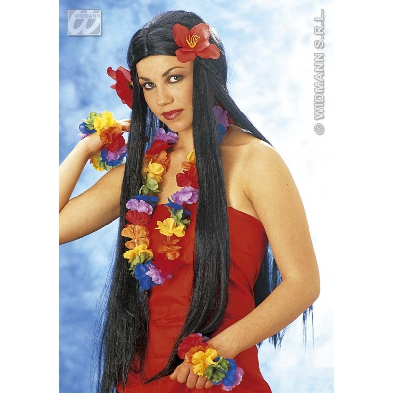 Widmann Perruque Hawaii Aloha Girl Wig avec Fleurs Noir