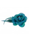 Pince Broche Mariage Fleur Tissu Scintillant Strass Bleu Turquoise
