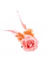 Pince Mariage Fleur Tissu Petit Rose Plumes Rose Corail