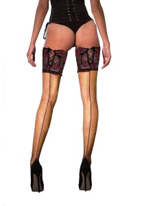 Bas Voile Couture Dentelle Motif Floral Rouge Lacet (Noir,..