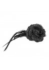 Pince Mariage Fleur Tissu Dentelle Scintillant Plumes Noir