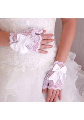 Gants Mitaines Courts Dentelle Mariage Noeud Satin Blanc