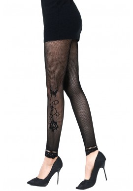 Collant Résille Noir Tatouage Motif Fleur Papillon Pied Nu